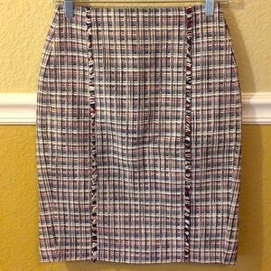 J Crew Blue White Red Tweed Plaid Pencil Skirt 00